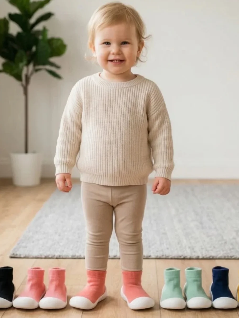 Tiny Explorings Toddler Sock Shoes - 6-12 Months - Dusty Pink Cream Cuff